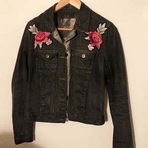 ZARA Distressed Denim Jacket With Roses